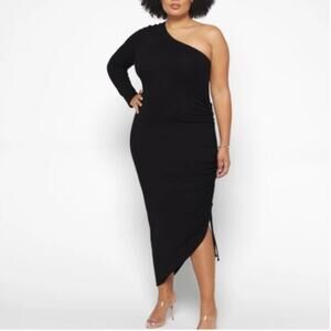 LNA CLOTHING Dress Size 1X Plus Size Milou One Shoulder Ribbed Black Curvy NWT